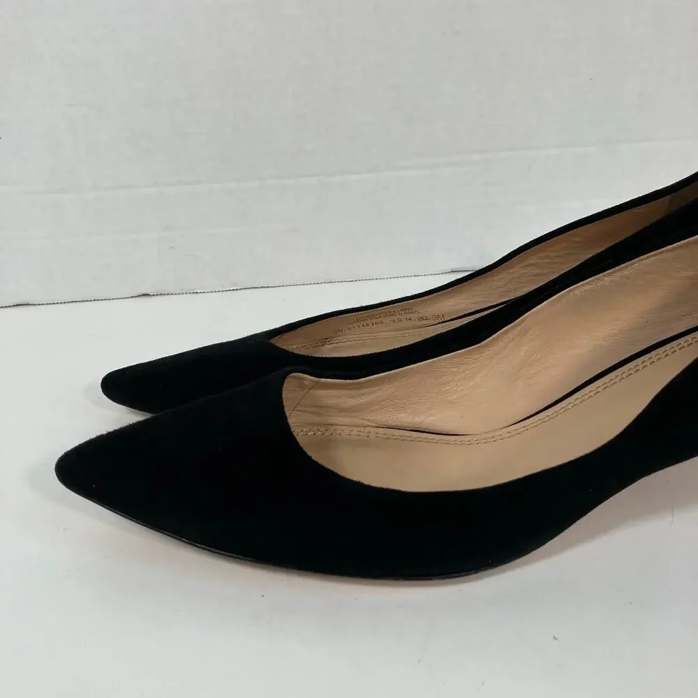 Tory Burch Sz 9 Greenwich Black Suede Kitten Heels Pointed Toe Logo Heel